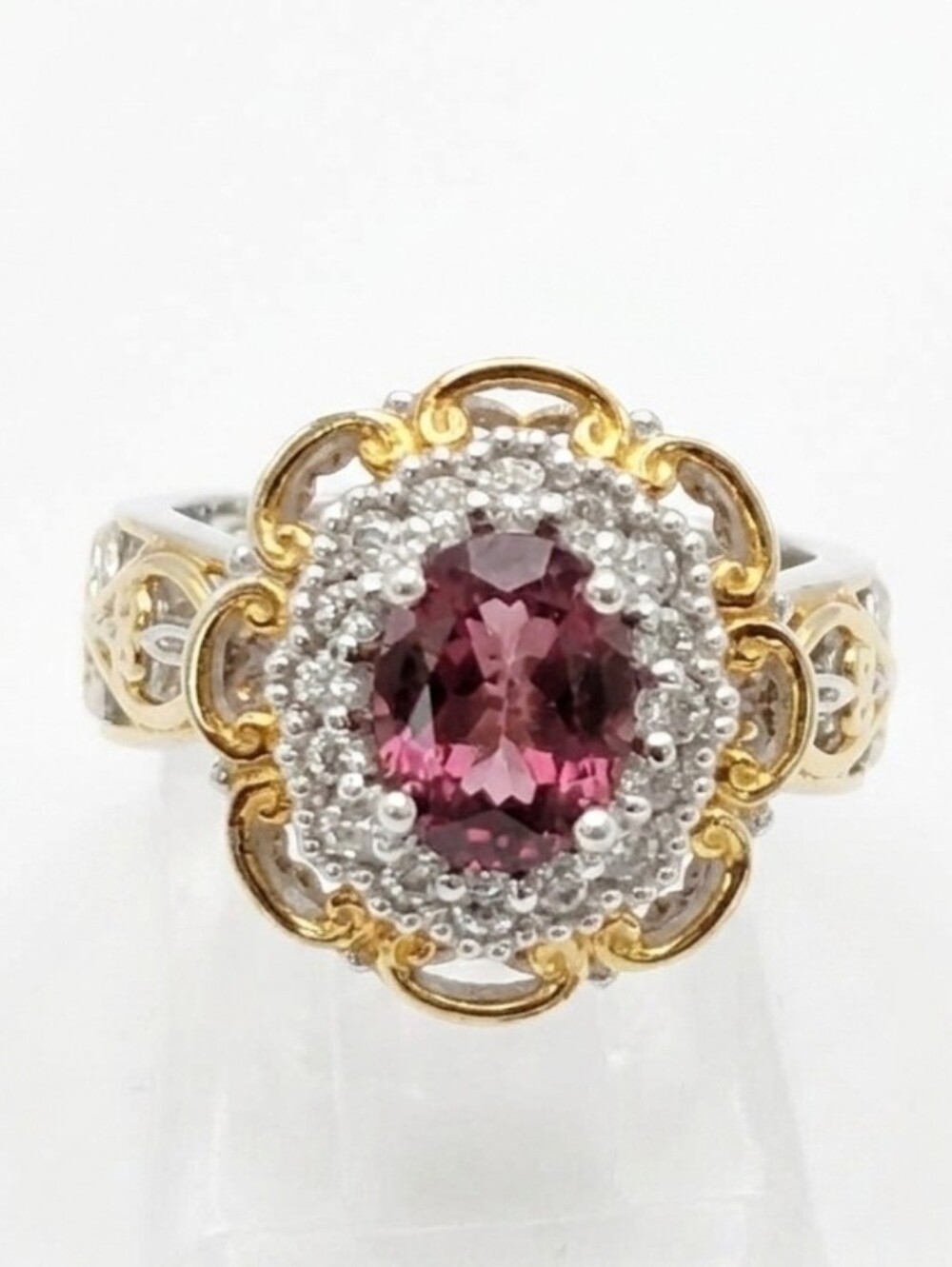 Rare Pink Tourmaline Gems En Vogue Ring Palladium Sterling Silver 24K Size 6!